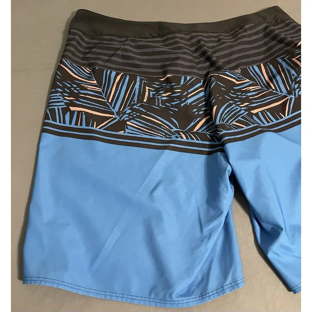 Patagonia Board Shorts Mens 36 Blue Palm Leaf Print Swim Trunks Excellent